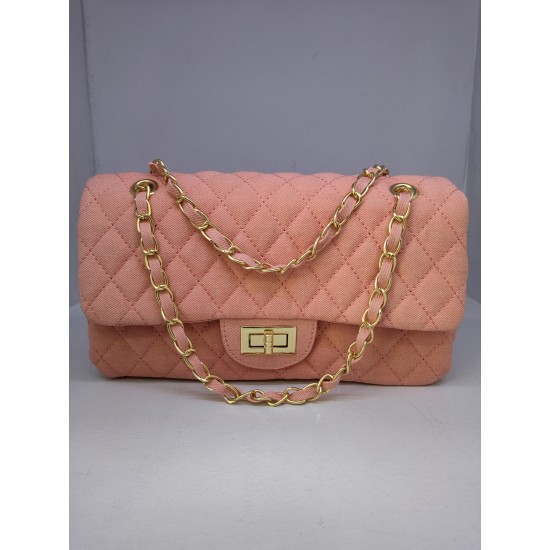 Bag with fabric and chain, off-white Handbags