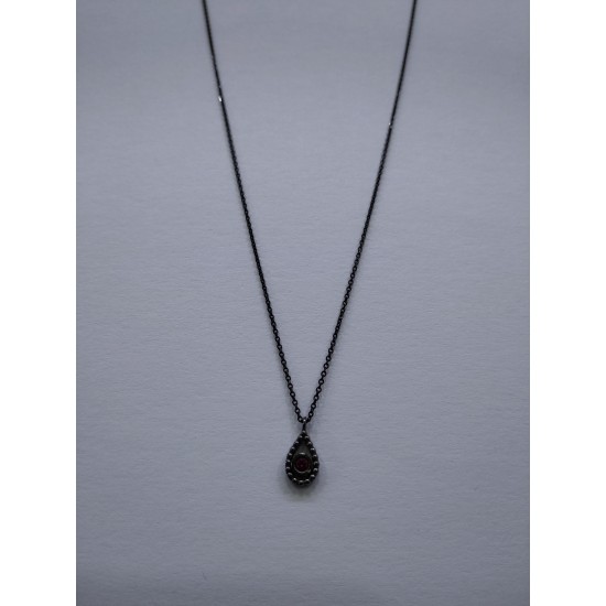 Necklace black silver with red zircon gem Neckless