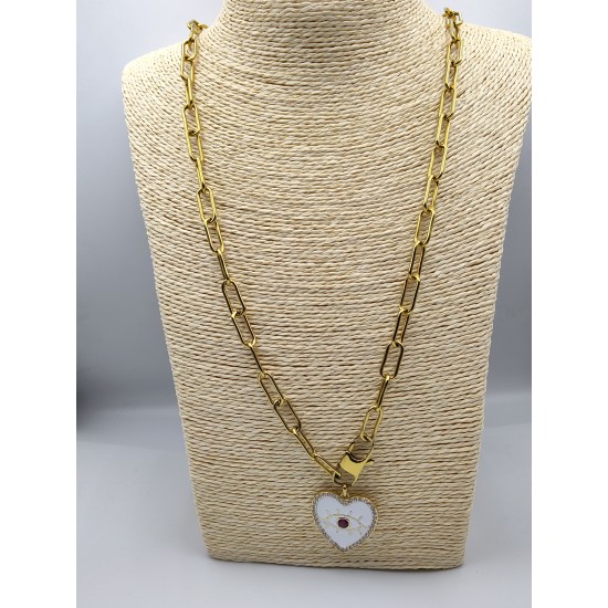 White Heart with gold stainless steel chain