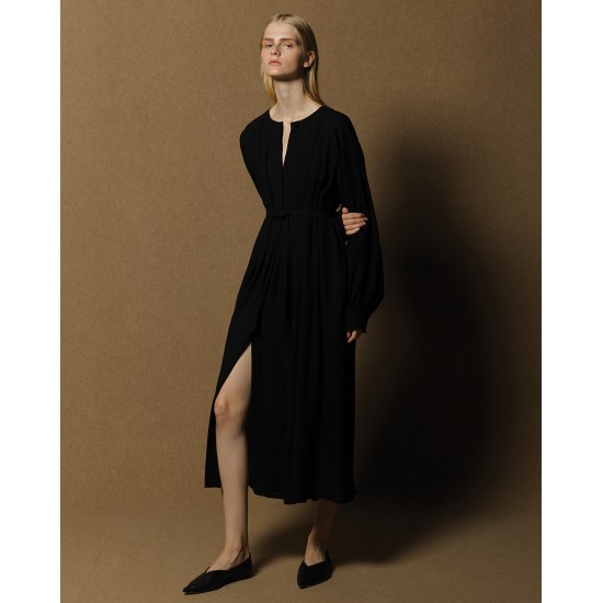 Long Pleated Dress with Buttons Dresses